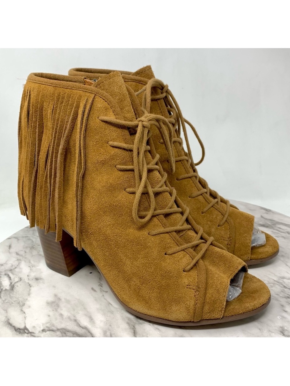 Steve Madden Newport Brown Suede Fringe Lace-Up Boots 7.5 Festival Boho Rodeo
